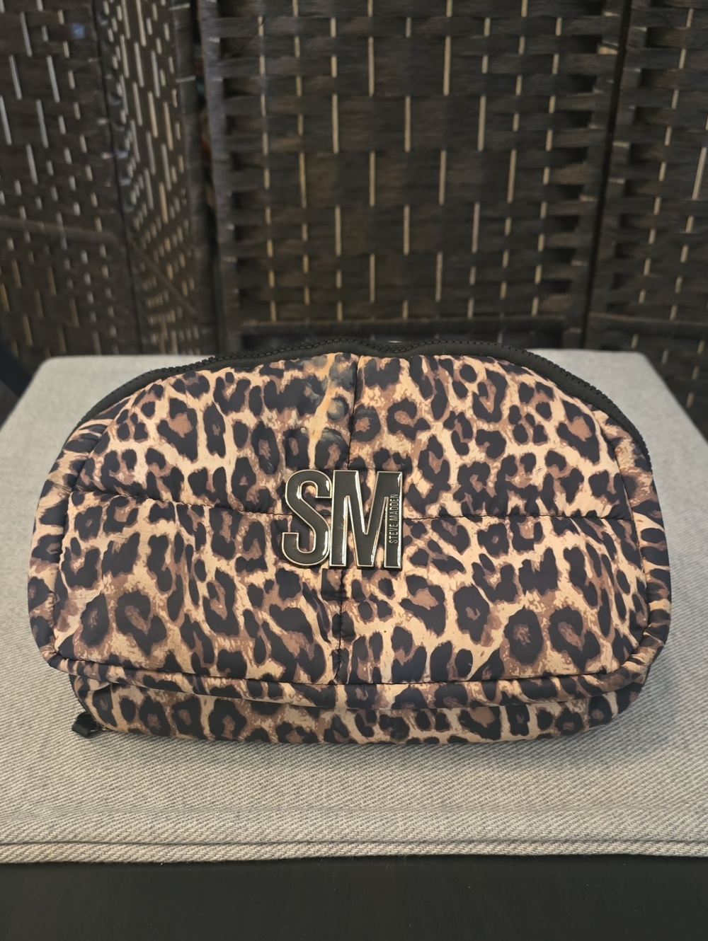 Steve Madden Leopard Print Quilted Cosmetic Travel Bag Pouch SM Logo